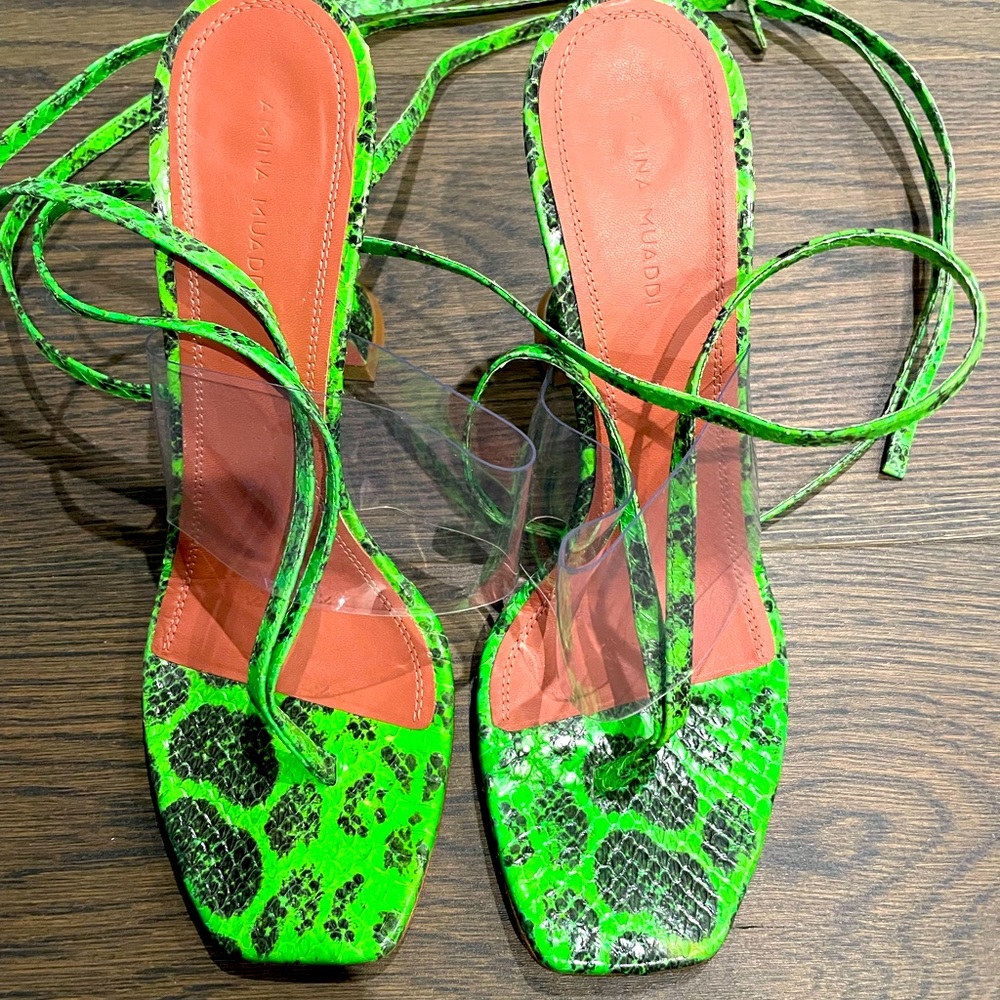 Amina muaddi snake skin sandals